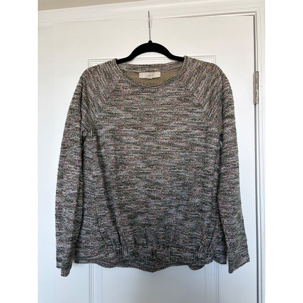 LOFT Marled Knit Bubble Hem Raglan Top Green Pink White Small 513220